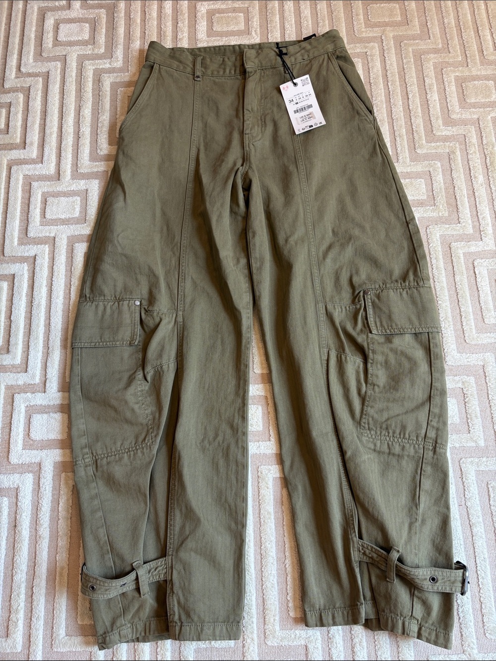 ZARA army green barrel cargo pants